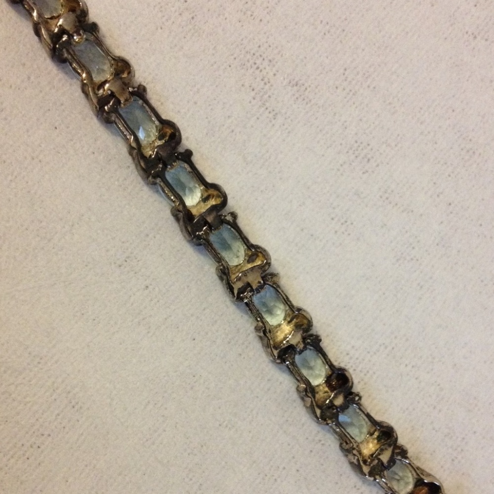 Silver Tennis Bracelet Link Blue Oval Faceted Gemstones Topaz? Vintage Jewelry - Picture 6 of 9